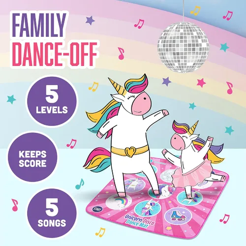 Vista 5 de Klevly Tapete de baile de unicornio para niños a partir de 6 años Reproduce 5 niveles y 5 canciones Regalos de unicornio para niñas de 6 años
