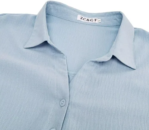 Vista 4 de ZC&GF Camisas de gasa con cuello en V y botones para mujer, blusas casuales de gasa