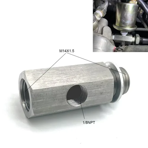 Vista 2 de M14 1,5 macho M14 hembra 1/8 NPT puerto lateral Sensor de presión de aceite adaptador acero inoxidable