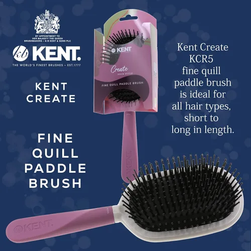 Vista 6 de Kent KCR5 "Create" - Cepillo acolchado grande para alisar y alisar todo tipo de cabello, cepillo desenredante con mango ergonómico morado y cerdas