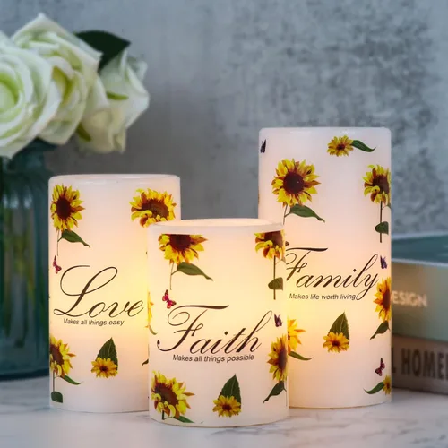 Vista 10 de Velas recargables de vidrio de hortensias sin llama con temporizador remoto, funciona con pilas, velas LED parpadeantes de cera real, decoración