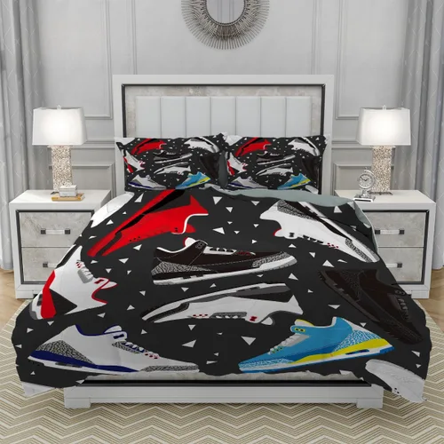 Vista 2 de Juego de funda de edredón con zapatos de baloncesto, tamaño Quenn, ropa de cama de 3 piezas de microfibra suave con 2 fundas de almohada