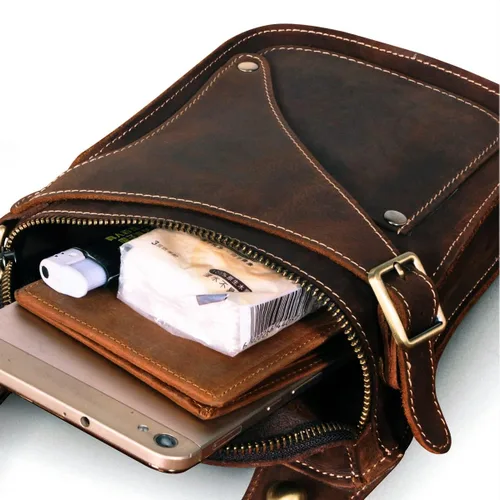 Vista 7 de Le'aokuu - Bolso de pierna para moto, de cuero genuino, para hombre, bolso tipo mensajero a la cintura), B9326
