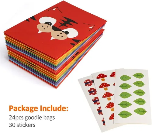 Vista 6 de Mocoosy Paquete de 24 bolsas de recuerdo de fiesta de animales, bolsas de regalo para cumpleaños de niños, pequeñas bolsas de regalo de papel a