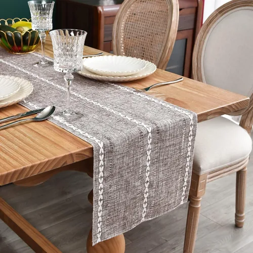Vista 12 de Camino de mesa rústico de granja con rayas trenzadas, caminos de mesa bordados, decoraciones de mesa para cocina, sala de estar, comedor, días