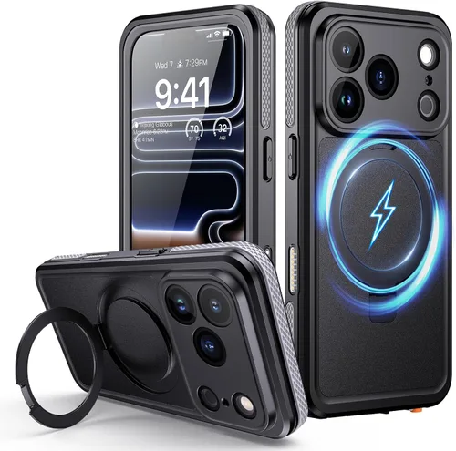 Vista 12 de Lanhiem Funda magnética impermeable para iPhone 17, a prueba de polvo, protector de pantalla integrado, [compatible con MagSafe] [Soporte invisible]