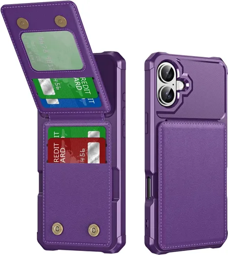 Vista 96 de Dteck Funda para iPhone 16 de 6.1 pulgadas 2024, funda de piel sintética con cierre de botón magnético, ranuras para tarjetas de crédito, función