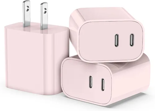 Vista 15 de Paquete de 3 bloques de cargador USB C, enchufe de pared rápido de 20 W de doble puerto (negro) Bloque USB C de carga rápida PD de 20 W