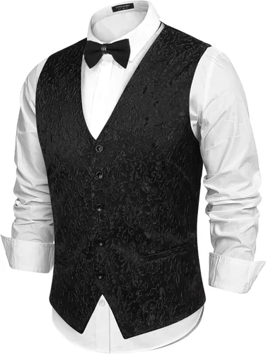 Vista 2 de COOFANDY Chaleco de vestir de cachemira para hombre floral victoriano ajustado esmoquin