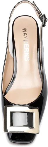 Vista 3 de WAYDERNS Zapatos de tacón bajo grueso con hebilla rectangular de metal dorado para mujer, correa de tobillo y punta cuadrada, 2 pulgadas