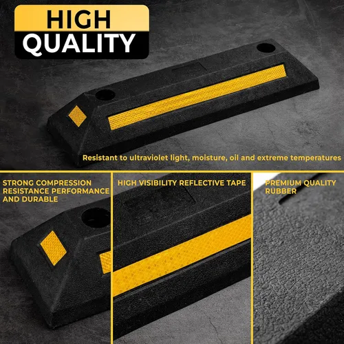 Vista 2 de ZONETECH Guía de aparcamiento de goma resistente, tope de rueda de garaje duradero de alta calidad para automóvil con borde de cinta amarilla