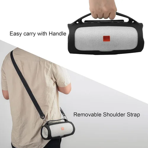 Vista 3 de Funda de silicona para altavoz portátil JBL Charge 4 impermeable, funda de transporte de viaje, funda protectora con asa, correa de hombro ajustable