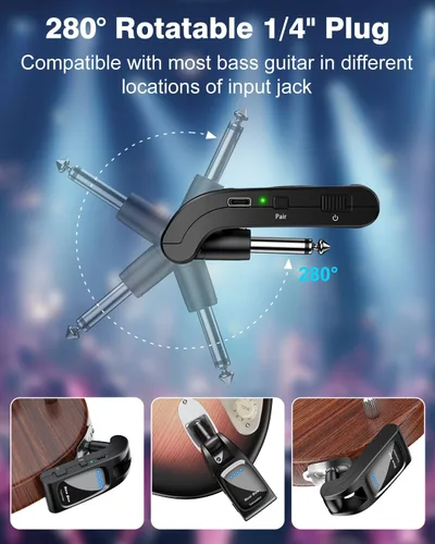 Vista 4 de Sistema de guitarra inalámbrica 2.4GHz con 6 canales 24Bit/48KHz recargable Negro