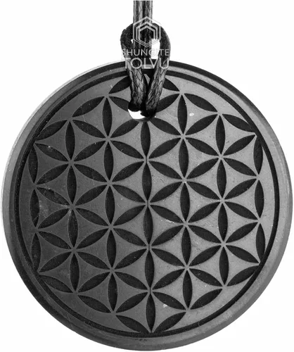 Vista 9 de Colgante Shungite grande - Flor de la Vida - 1.8 pulgadas - Auténtico collar de amuleto de piedra shungita - Hecho a mano - TOLVU, Piedra, Shungita