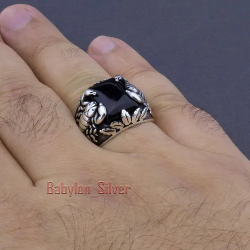 Vista 5 de Anillo elegante de ónix de plata de ley 925 con diseño de escorpión para hombre