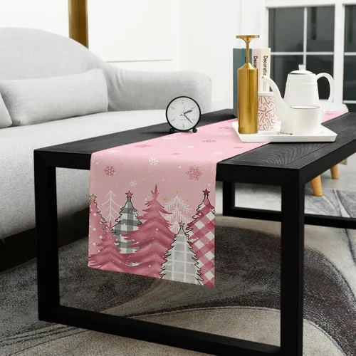 Vista 5 de Blush Pink Cotton Linen Small Table Runner 13 x 36 inch Non-Slip Rectangular Dining Table Decor for Wedding Party Holiday Dinner Christmas Pine Tree