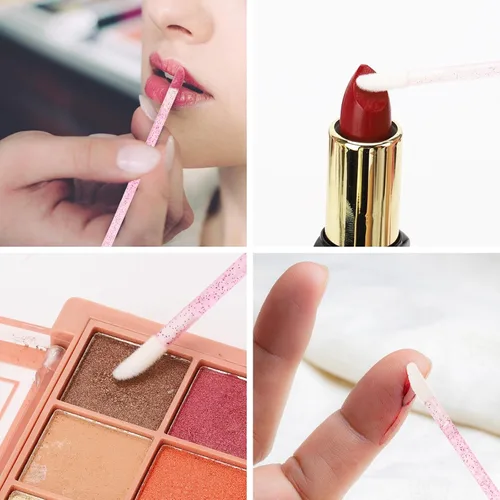 Vista 6 de 100 varitas desechables para rímel de pestañas de doble extremo, cepillo de labios, aplicador de lápiz labial, brocha para extensiones de pestañas