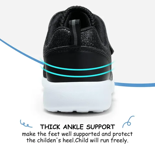 Vista 6 de Harvest Land - Tenis para niñas con brillantina y diseño de malla transpirable con gancho y lazo para correr (niños pequeñosniños grandes)