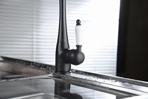 Vista 4 de Grifo de cocina negro período tradicional sola palanca de cerámica grifo de fregadero de cocina grifo mezclador un agujero barra húmeda fregadero