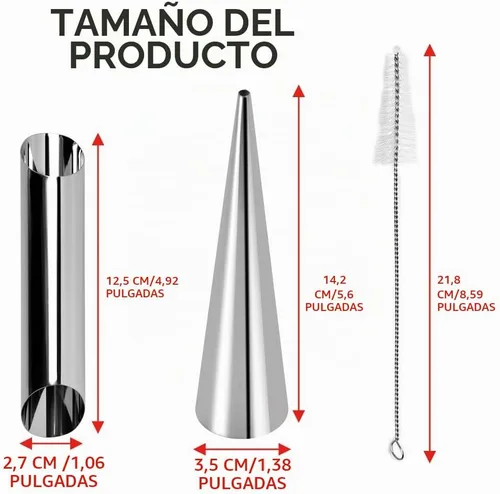 Vista 5 de Molde de cuerno de crema, cono de helado de acero inoxidable y molde de pastelería reutilizable en forma tubular para hornear, herramienta