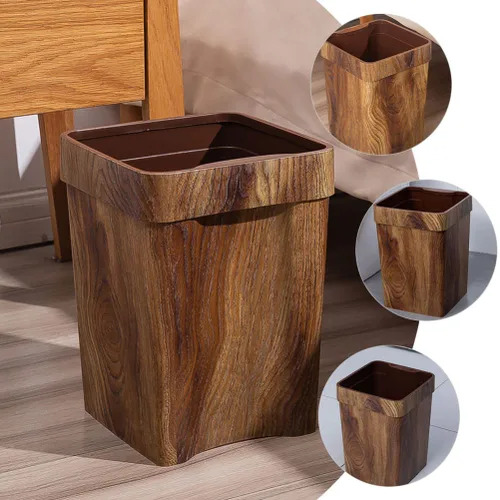 Vista 6 de Cabilock Contenedor de basura para adornos, papelera de madera con patrón de mármol, contenedor de basura de plástico, cubo de papel higiénico