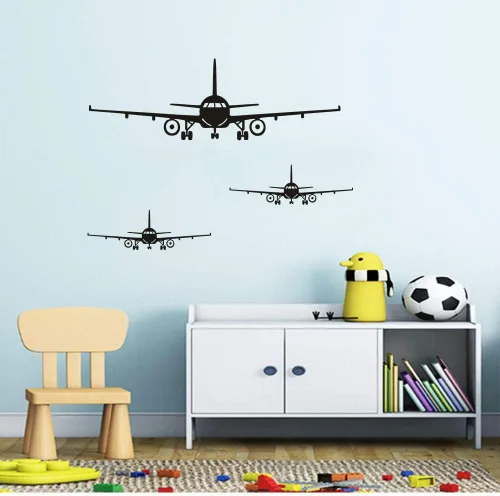 Vista 4 de 3 calcomanías de decoración de pared de avión, calcomanías de arte de pared extraíbles para bricolaje Decoración del hogar para sala de estar