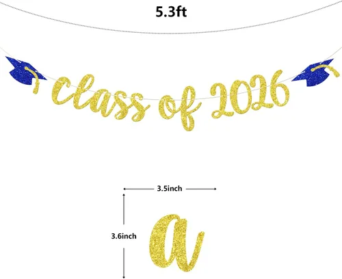 Vista 2 de Banner de la clase de 2026 – Cartel de graduación 2026, felicitaciones graduadas, decoraciones de fiesta de graduación de escuela