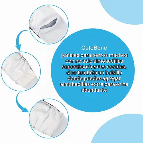 Vista 4 de CuteBone - Pañales lavables para perro macho, banda abdominal, paquete de 3 unidades, color negro, modelo DM54XS