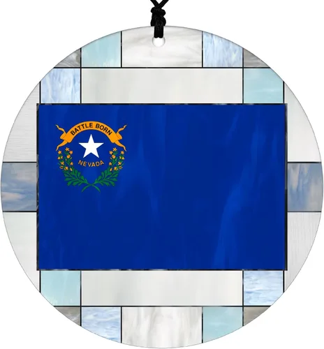 Vista 37 de Adorno navideño de Alabama – Efecto de diseño de vitrales de imitación con bandera estatal – Decoración de disco acrílico colgante 2026 para árbol