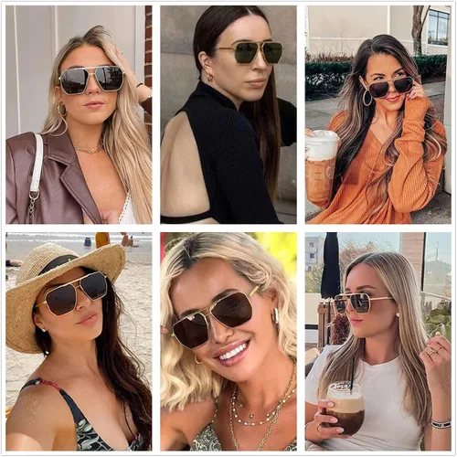 Vista 6 de LASPOR Gafas de sol cuadradas retro de gran tamaño para mujeres y hombres, con sombras vintage, UV400, gafas de sol grandes con marco de metal