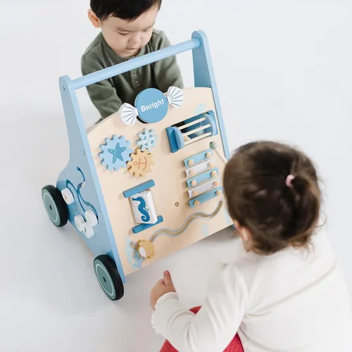 Vista 8 de Beright Caminante de madera para bebés con ruedas Montessori Walker, centro de múltiples actividades, desarrolla habilidades motoras y estimula