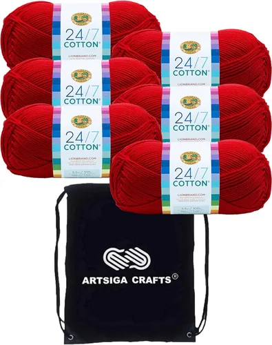 Vista 59 de Lion Brand 24/7 Algodón Blanco 761-100 (6-Carrillos - Mismo Lote de Tinta) Hila Gruesa Media #4 de Algodón para Crochet y Tejido con Bolsa