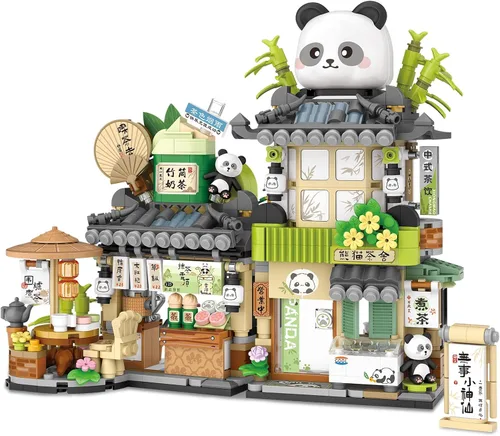 Vista 13 de Street View Cute Cat Shop Mini Bloques de Construcción, Juguetes de Construcción Creativos MOC Set de Construcción de Animales Lindos para Niñas
