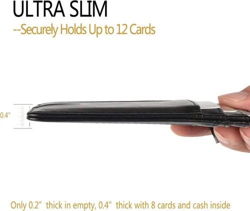 Vista 4 de Teskyer - Cartera minimalista delgada, soporte para tarjetas de crédito con bloqueo RFID, compartimento frontal de piel para documentos