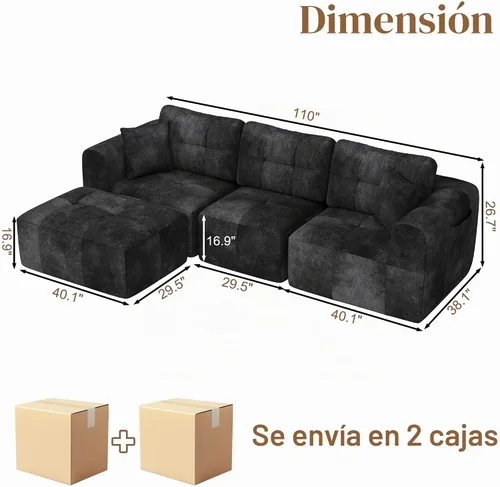 Vista 2 de Squireewo Sofá seccional modular de 110" con asiento profundo, sofá en forma de L sin costuras tapizado en forma de nube con otomano convertible