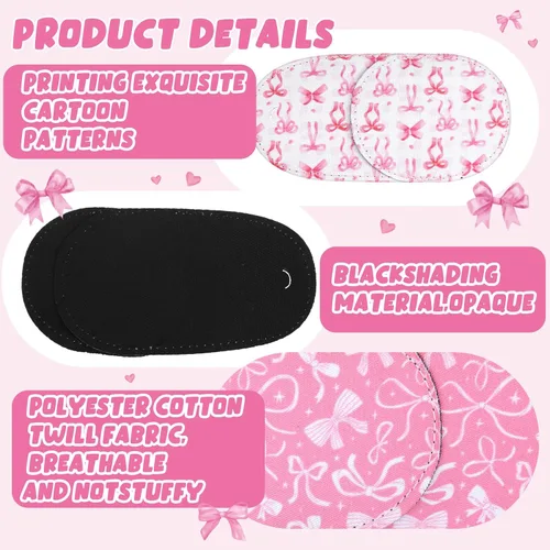 Vista 4 de Kingdder 20 parches de ojos rosas para niños pequeños para lentes izquierdo o derecho, reutilizable, ajustable, lazo de estilo rosa para niñas