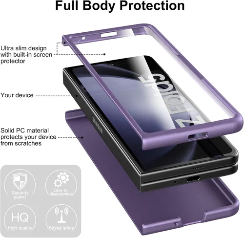 Vista 3 de Funda delgada para Galaxy Z Fold 5, [película de pantalla frontal dura transparente incorporada + parte trasera de policarbonato duro]