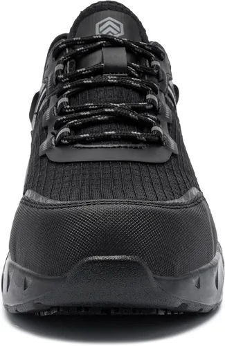 Vista 3 de LARNMERN Zapatos de punta de acero para hombre, con amortiguación de aire, antideslizantes, zapatos de trabajo de seguridad, cómodos, transpirables