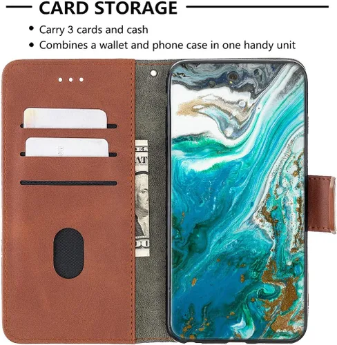 Vista 3 de jioeuinly Case Compatible with Celular Kalley Element 5+Plus Phone Case Flip Stand Cover Stitching Style Wallet Case Brown