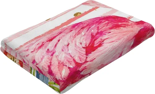 Vista 4 de Toalla hawaiana de flamenco rosa para baño, toalla de verano grande seca con hojas hawaianas de flores tropicales, 52 x 32 pulgadas, manta de playa