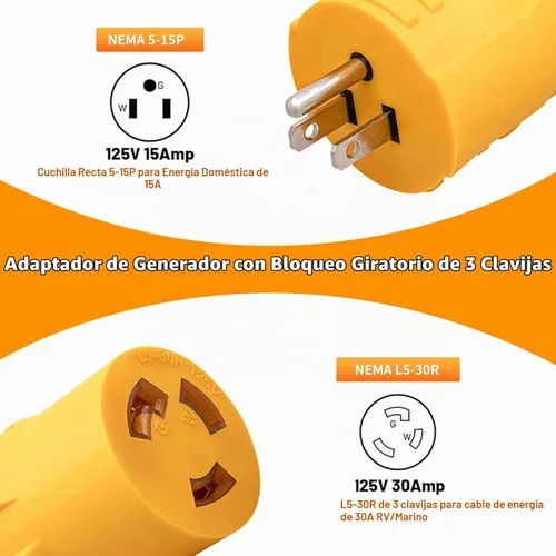 Vista 2 de Adaptador RV de 30 amperios a 110, enchufe de alimentación NEMA 5-15P NEMA 5-15P a L5-30R