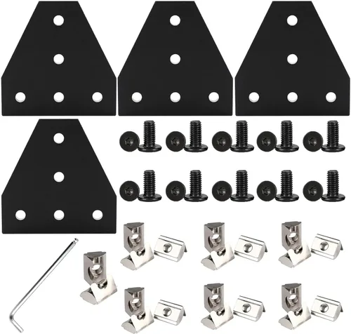 Vista 8 de 4 juegos de soportes de esquina de 4040 con 5 agujeros en forma de L, placas de unión para accesorios de extrusión de aluminio 4040 en negro (L)