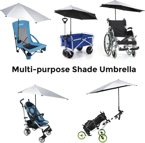 Vista 7 de G4Free Sombrilla de playa ajustable UPF 50+ XL con abrazadera universal para silla, cochecito, silla de ruedas, carrito de golf, grada, patio