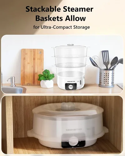 Vista 7 de Vaporizador eléctrico de alimentos para cocinar, vaporizador de verduras de 13.7 cuartos de galón con cestas de 3 niveles sin BPA, cocción