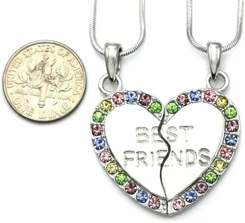 Vista 3 de SoulBreezeCollection Best Friends Forever BFF - Collar con dije de corazón para adolescentes y mujeres grabadas, Estrás