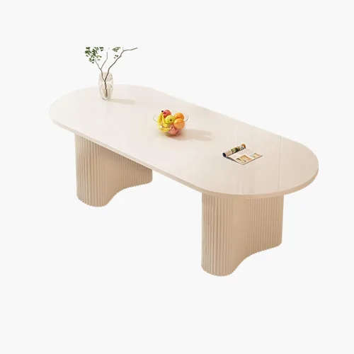 Vista 5 de LITFAD Mesa de comedor ovalada con parte superior de piedra, mesa de restaurante moderna para restaurante casero, base de acero al carbono
