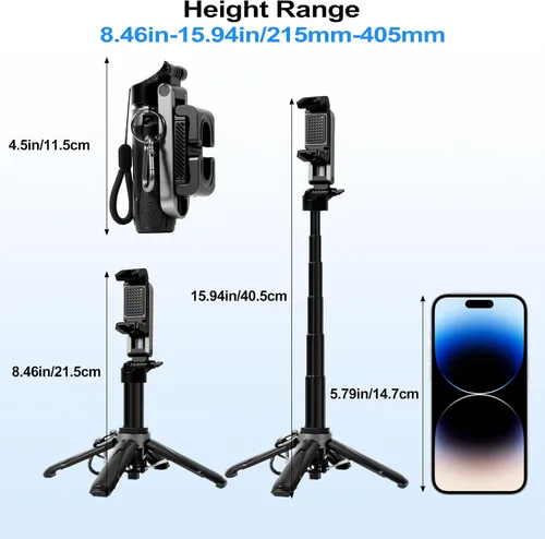 Vista 3 de Mini trípode 3 en 1, palo selfie para iPhone, trípode para iPhone con control remoto, trípodes de viaje ligeros para grabación de video selfie