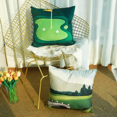 Vista 4 de Woho Juego de 2 fundas de almohada decorativas de golf de 18 x 18 pulgadas, funda de almohada con estampado de campo de golf holandés con cremallera