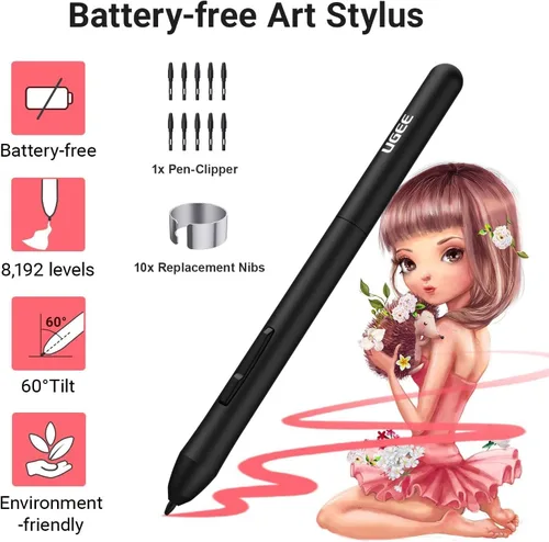 Vista 15 de UGEE S640 - Tableta de dibujo digital con 10 teclas de acceso rápido, tableta de 6.5 x 4 pulgadas con 8192 niveles de lápiz capacitivo sin batería