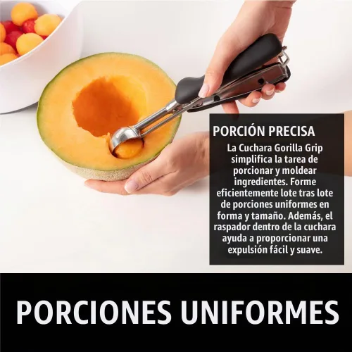 Vista 3 de GORILLA GRIP Cuchara para galletas de acero inoxidable sin BPA, cuchara #60 de 1 cucharada, mango de agarre suave, fácil liberación de alimentos